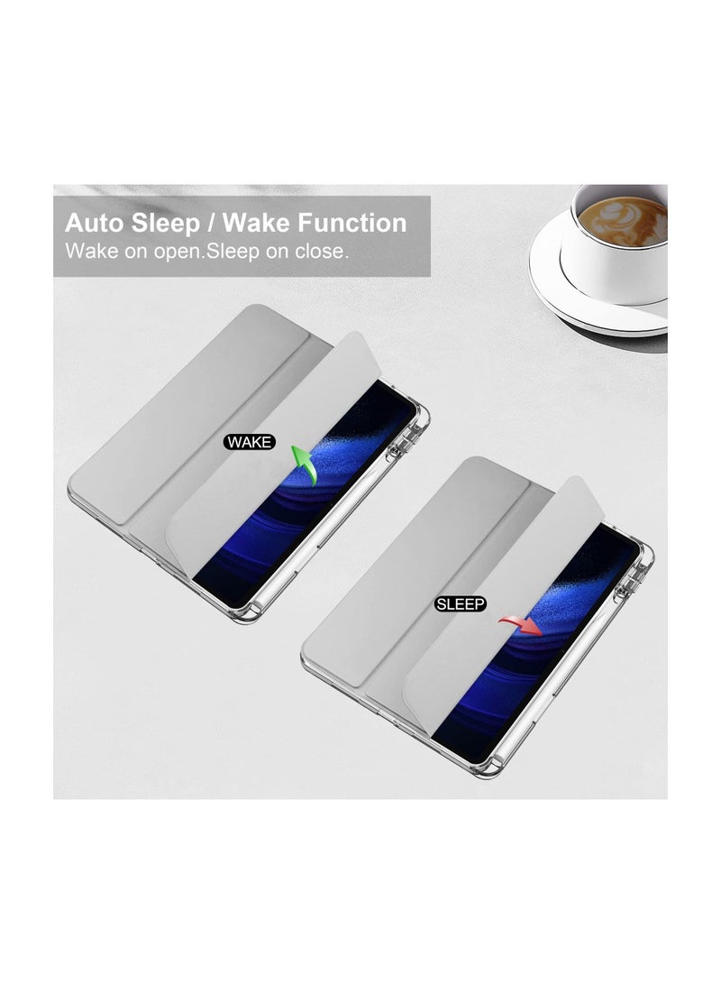 Captaintech Case with Pen Holder for Xiaomi Pad 6 / Pad 6 Pro, SYOSI Transparent Hard Shell Back Trifold Smart Cover Protective Slim Case for Xiaomi Mi Pad 6 /Pad 6 Pro 11” 2023 Release (Silver) - Image 2