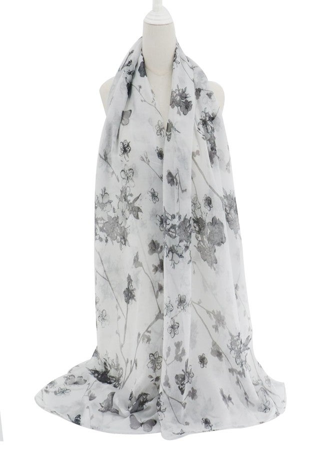 وشاح نسائي خفيف الوزن من فيميت - وشاح شال أبيض مزين بنقوش زهور رمادية خفيفة الوزن لفصل الشتاء (النمط 21) - Image 3