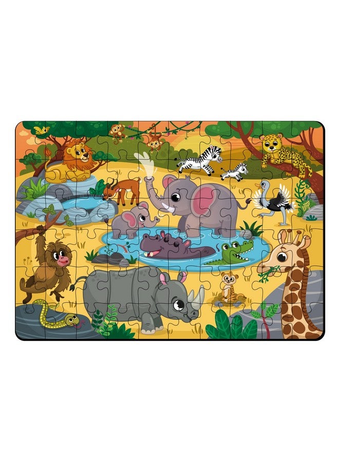 Mini Leaves Mini Leaves 60 Pieces Wooden Floor Puzzle for Kids & Adults | Wild Safari Animals Jigsaw Floor Puzzle| Fun & Challenging Wooden Floor Puzzle Game - Gift for Adults & Kids with Wooden Box  - Image 2