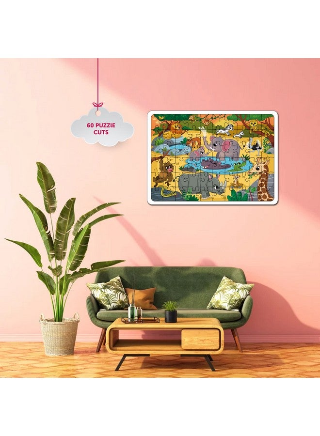 Mini Leaves Mini Leaves 60 Pieces Wooden Floor Puzzle for Kids & Adults | Wild Safari Animals Jigsaw Floor Puzzle| Fun & Challenging Wooden Floor Puzzle Game - Gift for Adults & Kids with Wooden Box  - Image 5