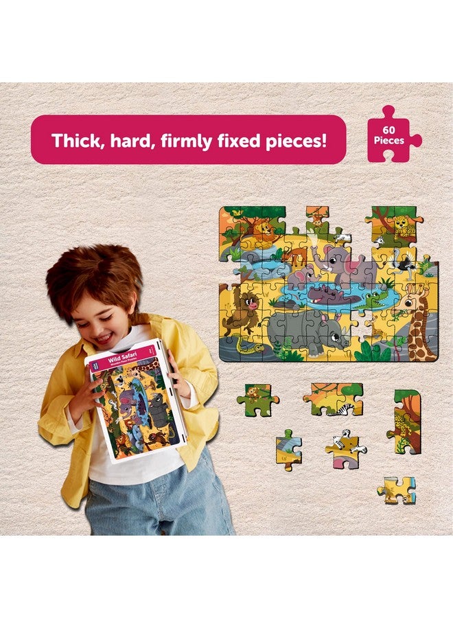 Mini Leaves Mini Leaves 60 Pieces Wooden Floor Puzzle for Kids & Adults | Wild Safari Animals Jigsaw Floor Puzzle| Fun & Challenging Wooden Floor Puzzle Game - Gift for Adults & Kids with Wooden Box  - Image 4