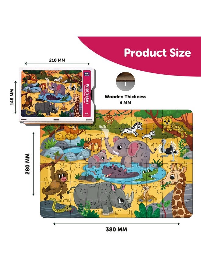 Mini Leaves Mini Leaves 60 Pieces Wooden Floor Puzzle for Kids & Adults | Wild Safari Animals Jigsaw Floor Puzzle| Fun & Challenging Wooden Floor Puzzle Game - Gift for Adults & Kids with Wooden Box  - Image 3