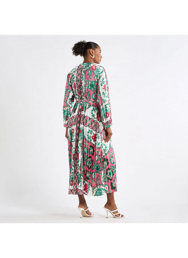 FAV - All-Over Print Maxi Shirt Dress with Long Sleeves - Image 1