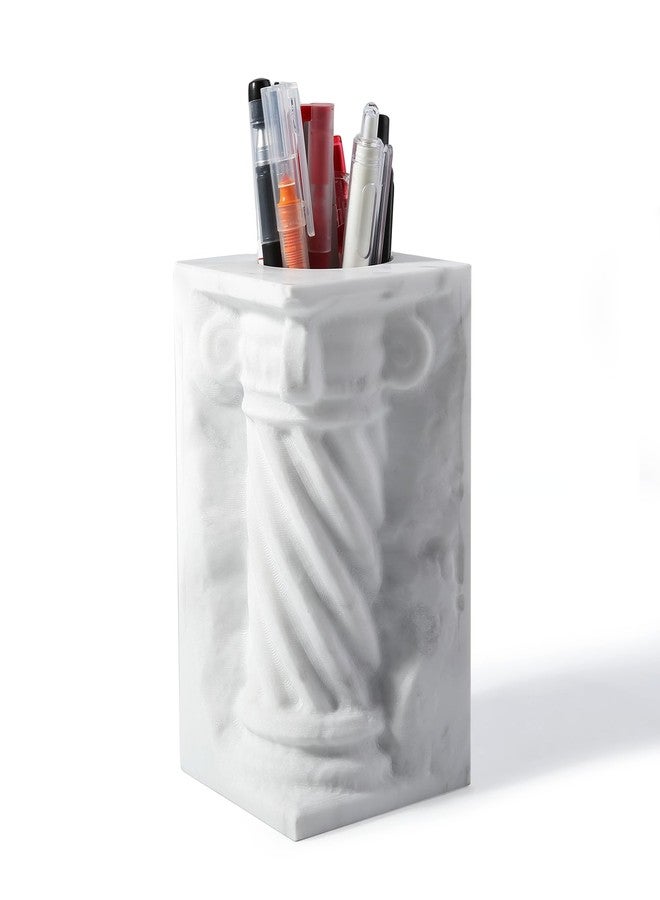 BCS Aesthetic Roman Column Desk Organizer, Marble Pen & Pencil Holder for Desk - Luxury Makeup Brush Holder & Pencil Cup for Office Home Desk Accessories, Unique Mini Vase (White) - Image 1