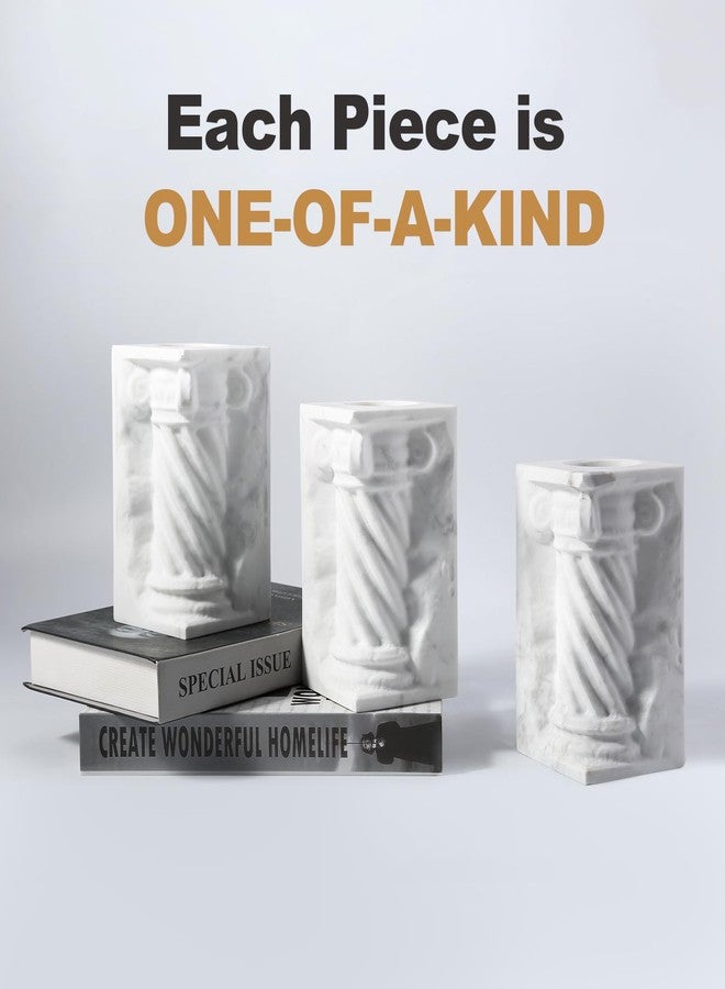 BCS Aesthetic Roman Column Desk Organizer, Marble Pen & Pencil Holder for Desk - Luxury Makeup Brush Holder & Pencil Cup for Office Home Desk Accessories, Unique Mini Vase (White) - Image 4