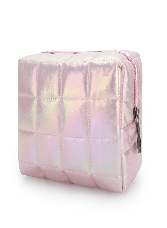 E-Tree Cute Makeup Bag,Quilted Cosmetic Bag,Make up Pouch for Purse,Toiletry Zipper Pouch,Checkered Bag,Travel Case,Storage Pouches for Organization (Dazzling Pink) - Image 1