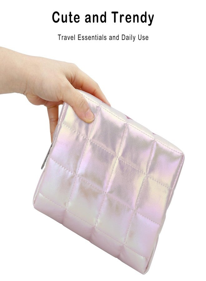 E-Tree Cute Makeup Bag,Quilted Cosmetic Bag,Make up Pouch for Purse,Toiletry Zipper Pouch,Checkered Bag,Travel Case,Storage Pouches for Organization (Dazzling Pink) - Image 5
