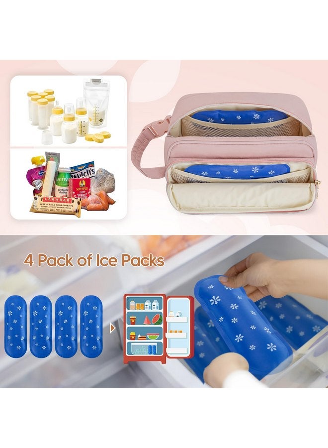 داميرو حقيبة تبريد حليب الثدي من دامرو مع 4 أكياس ثلج، حقيبة تبريد حليب الثدي للسفر مناسبة لأكياس الحليب أو الزجاجات، مع مقبض بإبزيم للأمهات المرضعات أثناء السفر/الرعاية النهارية، باللون الوردي - Image 4