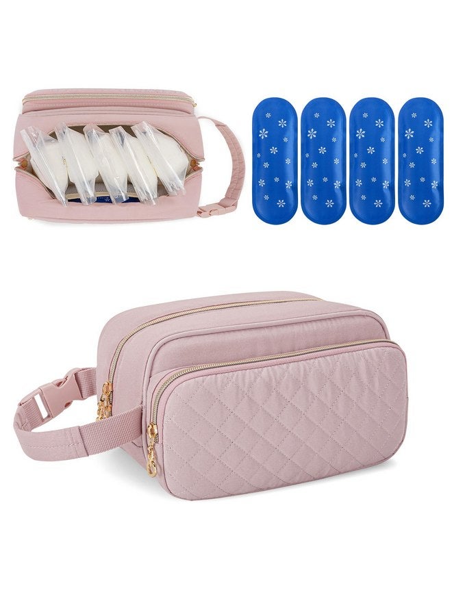 داميرو حقيبة تبريد حليب الثدي من دامرو مع 4 أكياس ثلج، حقيبة تبريد حليب الثدي للسفر مناسبة لأكياس الحليب أو الزجاجات، مع مقبض بإبزيم للأمهات المرضعات أثناء السفر/الرعاية النهارية، باللون الوردي - Image 1