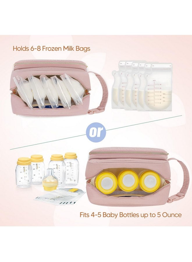 داميرو حقيبة تبريد حليب الثدي من دامرو مع 4 أكياس ثلج، حقيبة تبريد حليب الثدي للسفر مناسبة لأكياس الحليب أو الزجاجات، مع مقبض بإبزيم للأمهات المرضعات أثناء السفر/الرعاية النهارية، باللون الوردي - Image 2