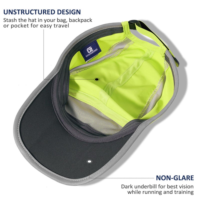 GADIEMKENSD Baseball Cap Nylon Running Cap Outdoor Sports Hat for Men Woman Adjustable Quick Drying Reflective Foldable UPF Inhibit UV Mesh Water Repellency Race Performance Lightweight Bright Green - Image 4