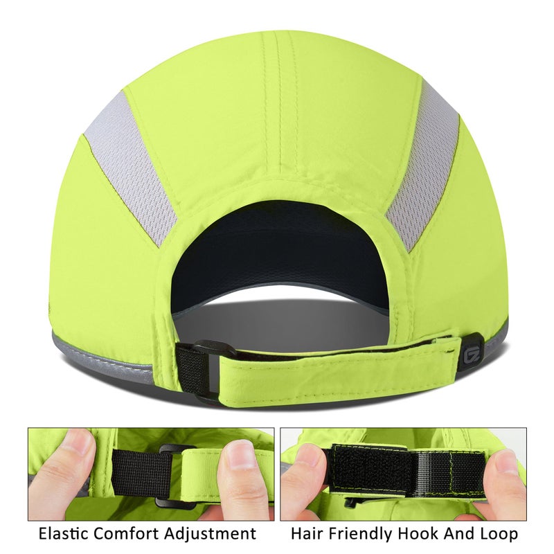 GADIEMKENSD Baseball Cap Nylon Running Cap Outdoor Sports Hat for Men Woman Adjustable Quick Drying Reflective Foldable UPF Inhibit UV Mesh Water Repellency Race Performance Lightweight Bright Green - Image 3