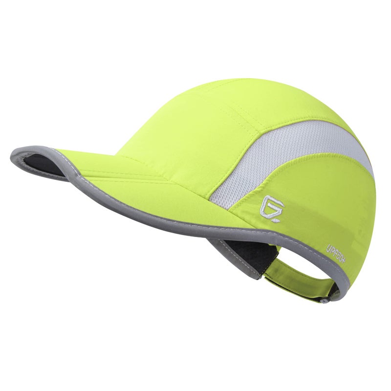 GADIEMKENSD Baseball Cap Nylon Running Cap Outdoor Sports Hat for Men Woman Adjustable Quick Drying Reflective Foldable UPF Inhibit UV Mesh Water Repellency Race Performance Lightweight Bright Green - Image 1