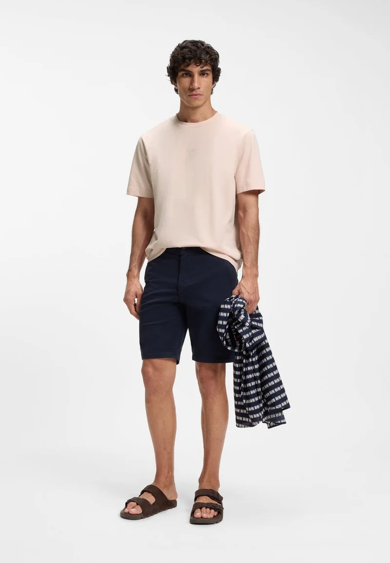 BOSS Open Pink Stretch-cotton T-shirt with contrast logo for Men | Best Price UAE