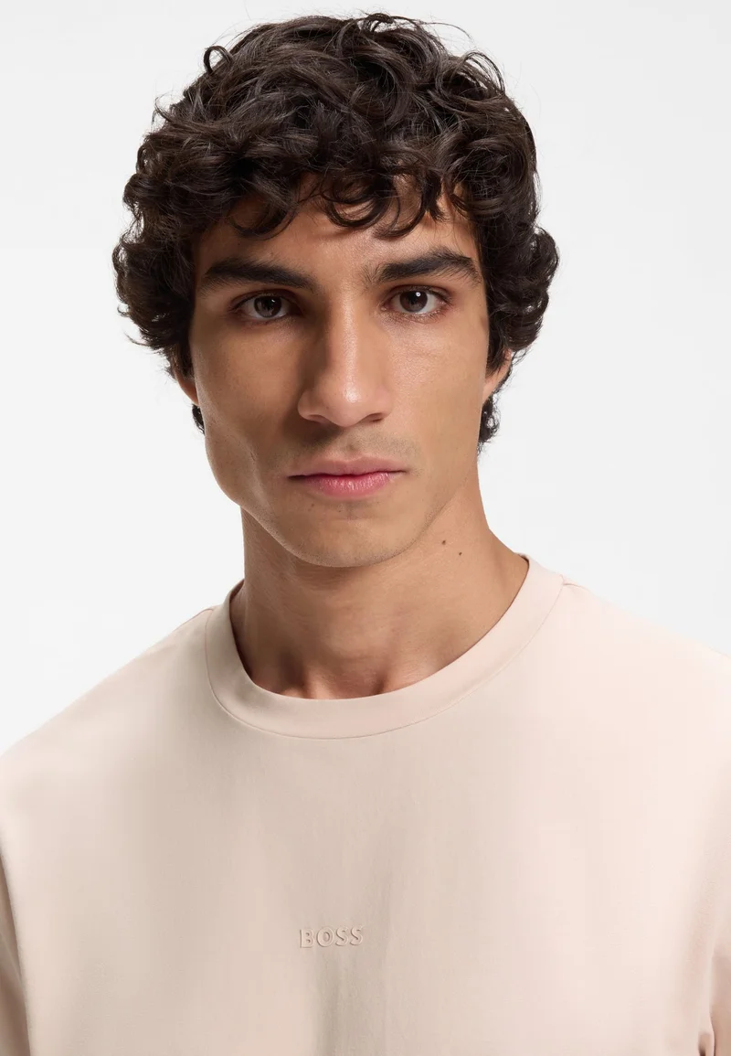 BOSS Open Pink Stretch-cotton T-shirt with contrast logo for Men | Best Price UAE