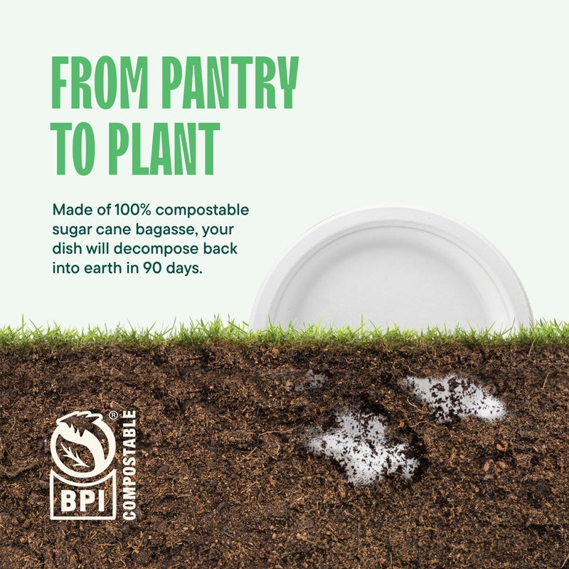 Stack Man 100% Compostable Paper Plates 10 Inch Heavy-Duty [125-Pack] Eco-Friendly White Bagasse Disposable Dinner Plates From Natural Sugarcane - 10"" Biodegradable Plate (BPI-Certified) (PFAS-Free) - Image 5