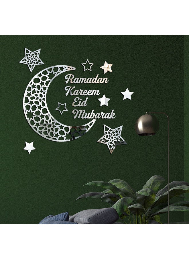 Y&D 3D Stereo Ramadan Kareem Crescent Acrylic Mirror Sticker Silver 42x45cm  - Image 2