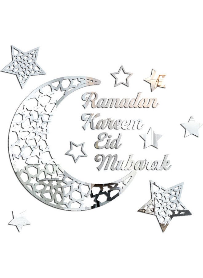 Y&D 3D Stereo Ramadan Kareem Crescent Acrylic Mirror Sticker Silver 42x45cm  - Image 1
