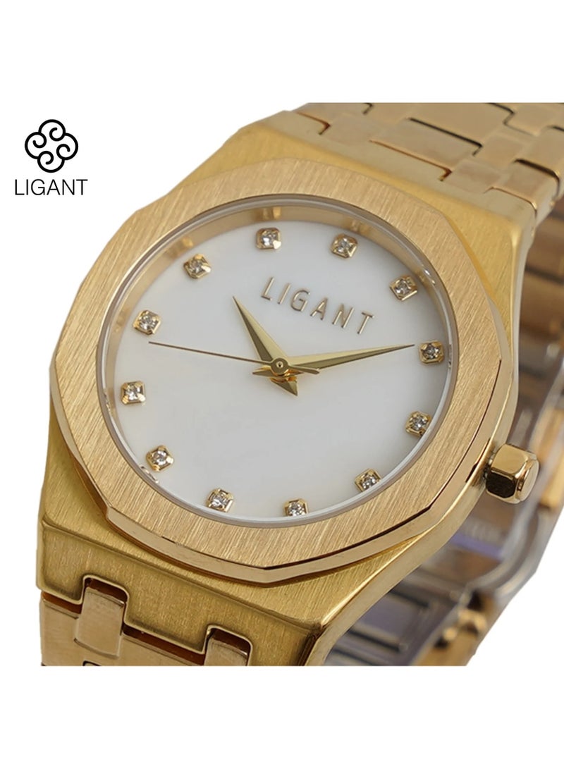 LIGANT Luxury Women's Stainless Steel Watch in Gold - Elegant Modern Design - Rust Resistant Metallic Wristwatch for Events & Daily Wear - Image 2