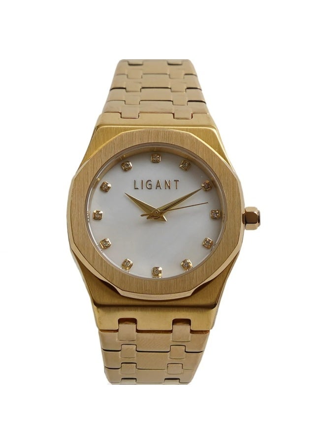 LIGANT Luxury Women's Stainless Steel Watch in Gold - Elegant Modern Design - Rust Resistant Metallic Wristwatch for Events & Daily Wear - Image 1
