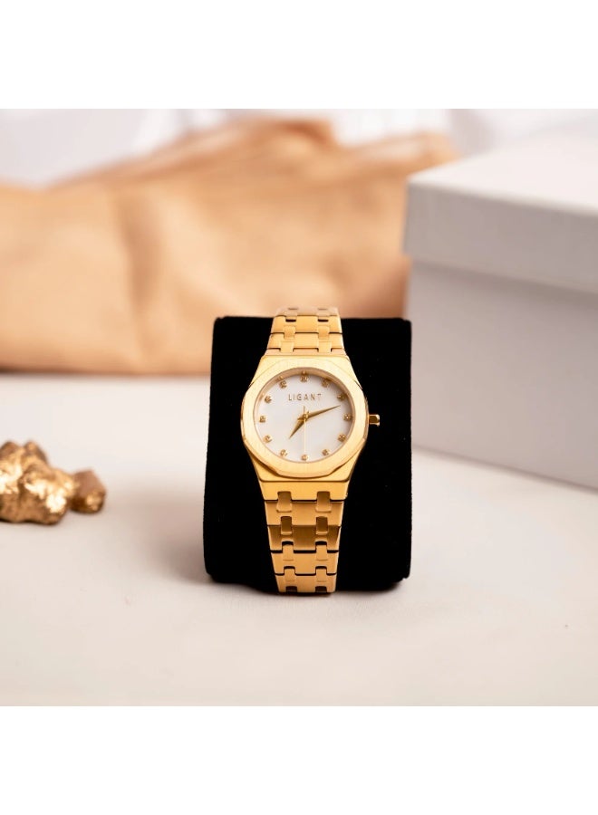 LIGANT Luxury Women's Stainless Steel Watch in Gold - Elegant Modern Design - Rust Resistant Metallic Wristwatch for Events & Daily Wear - Image 4