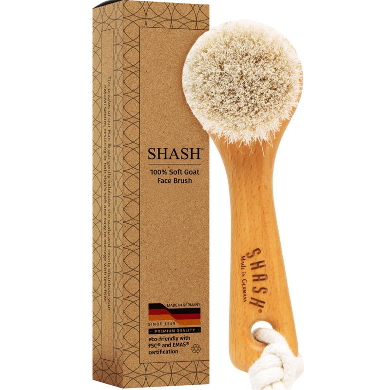 Since 1869 Hand Made in Germany Sustainable Exfoliating Face Brush Scrub Cleansing Brush Exfoliates Skin to Help Reduce Flaking Fine Lines Supports Glowing Complexion Soft Goat Bristle