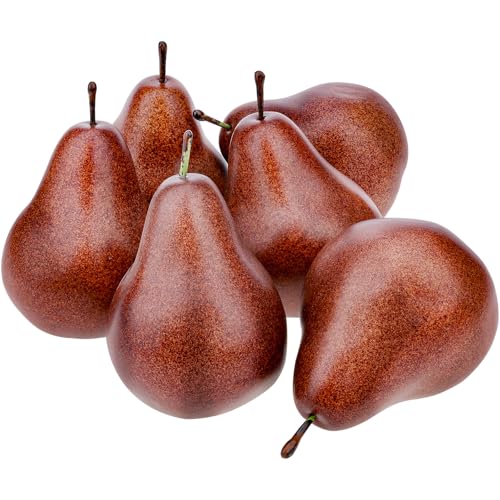 Meiwlong 6 Pcs Faux Brown Pears Realistic Fake Pear Artificial Fruit Decorations for Table Centerpiece Decorative Artificial Pear for Home Kitchen Decor - Image 1