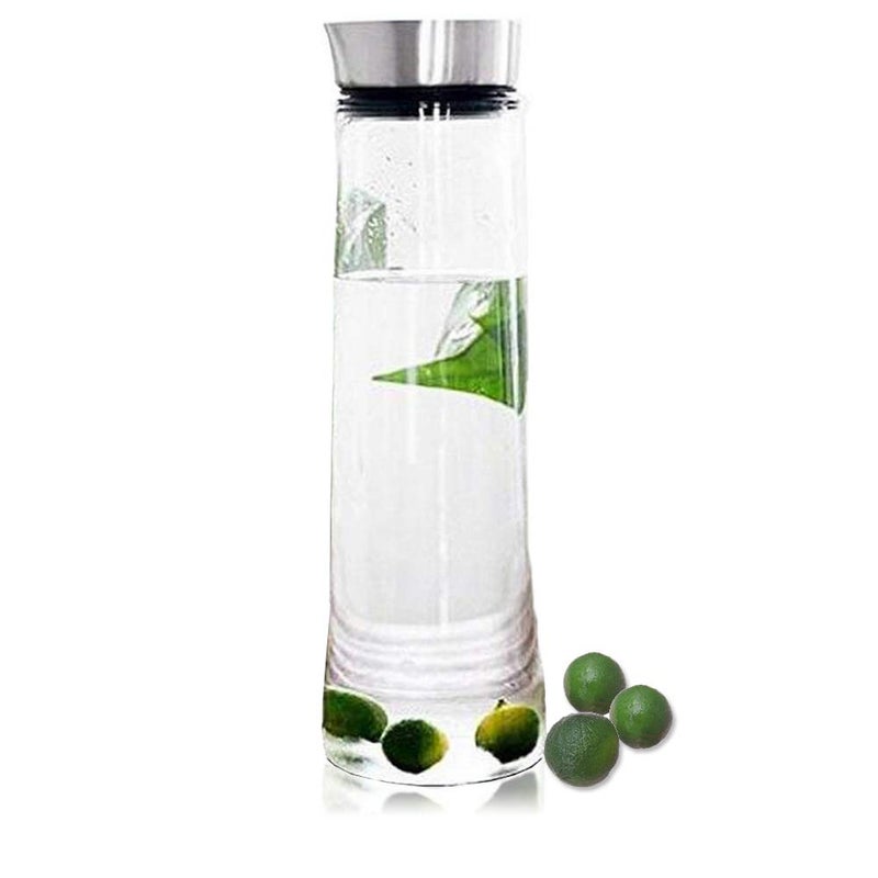 Buwico 1L Glass Carafe Glass Water Jug Borosilicate Glass Jug with Stainless Steel Lid for Water Milk Juice Iced Tea Lemonade and Sparkling Drinks