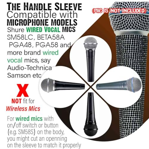 RhymKawa B58 Black Mic Handle Sleeve fit Universal Wired Microphone SM58LC, Beta 58a, Gitter Crystal Shining on Karaoke Party Tours TV Shows (Mic NOT Included) - Image 3
