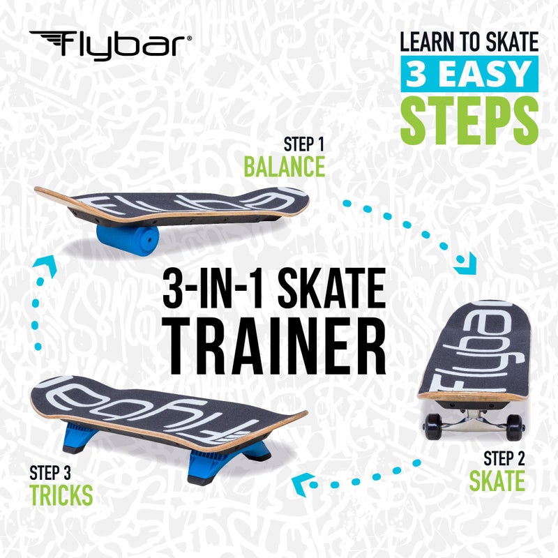 Flybar 3 in-1 Learn to Skate â€“ Complete Skateboard for Beginners, Balance Board, Skateboard Accessories, Learn Skate Tricks Fast and Easy, Ollies, Backflips, Durable, Boys, Girls, Ages 6+, 100 lbs - Image 2