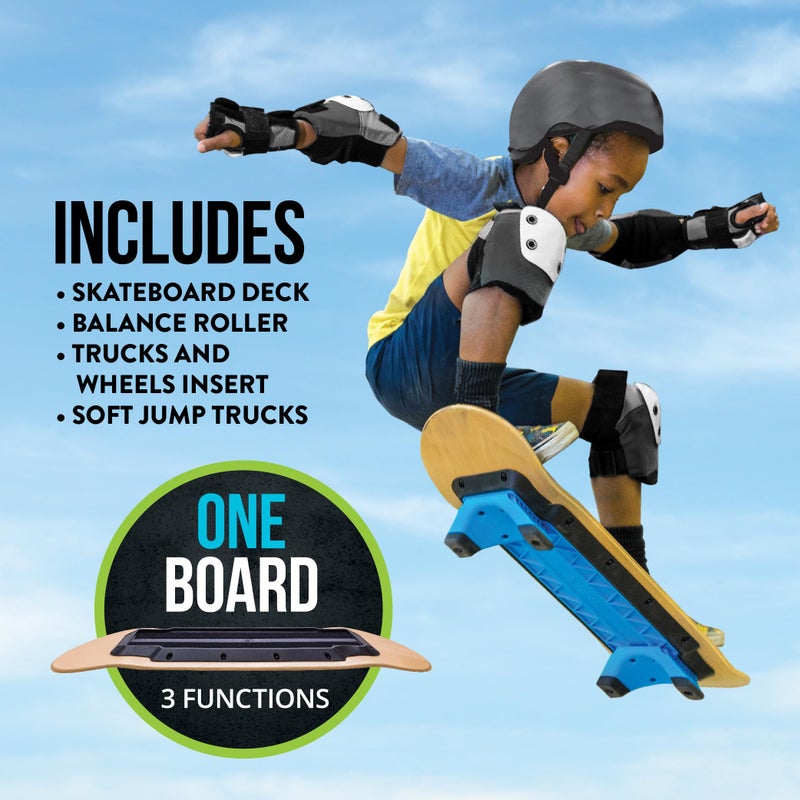 Flybar 3 in-1 Learn to Skate â€“ Complete Skateboard for Beginners, Balance Board, Skateboard Accessories, Learn Skate Tricks Fast and Easy, Ollies, Backflips, Durable, Boys, Girls, Ages 6+, 100 lbs - Image 3