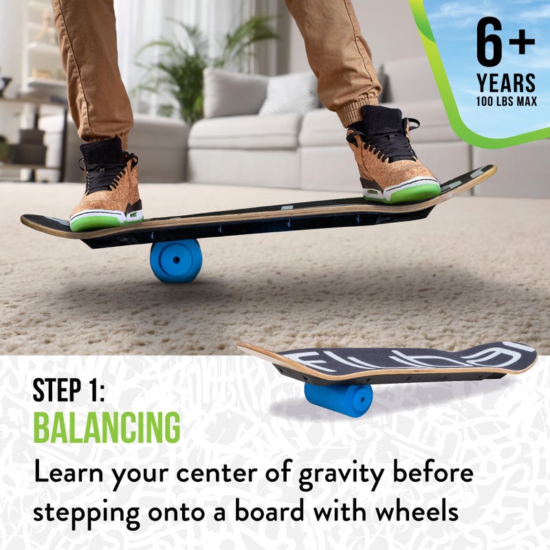 Flybar 3 in-1 Learn to Skate â€“ Complete Skateboard for Beginners, Balance Board, Skateboard Accessories, Learn Skate Tricks Fast and Easy, Ollies, Backflips, Durable, Boys, Girls, Ages 6+, 100 lbs - Image 4
