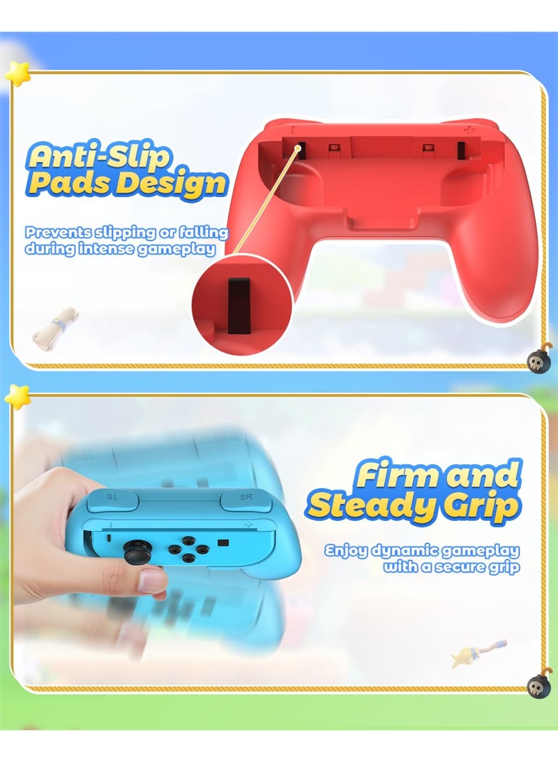 Hand Grips Compatible with Switch/Switch OLED Model Controllers, Grip Compatible with Switch Joy Con - Blue and Red (2 Packs) - Image 3