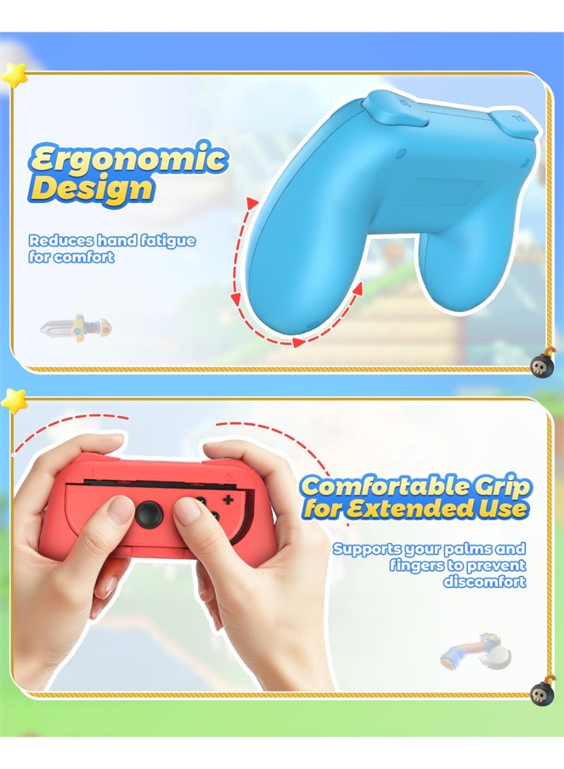 Hand Grips Compatible with Switch/Switch OLED Model Controllers, Grip Compatible with Switch Joy Con - Blue and Red (2 Packs) - Image 2