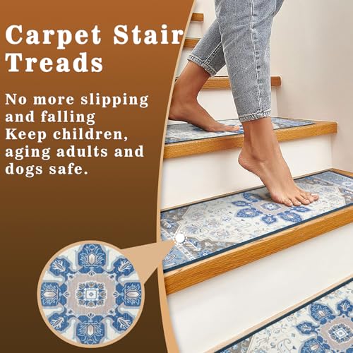 FlowaFoli 15Pcs Stair Treads for Wooden Steps Indoor with Self Adhesive, 8"x30" Non Slip Stair Treads Stair Carpet Runner, Resistant Indoor Runner for Kids、Elders and Pets,White and Brown - Image 3
