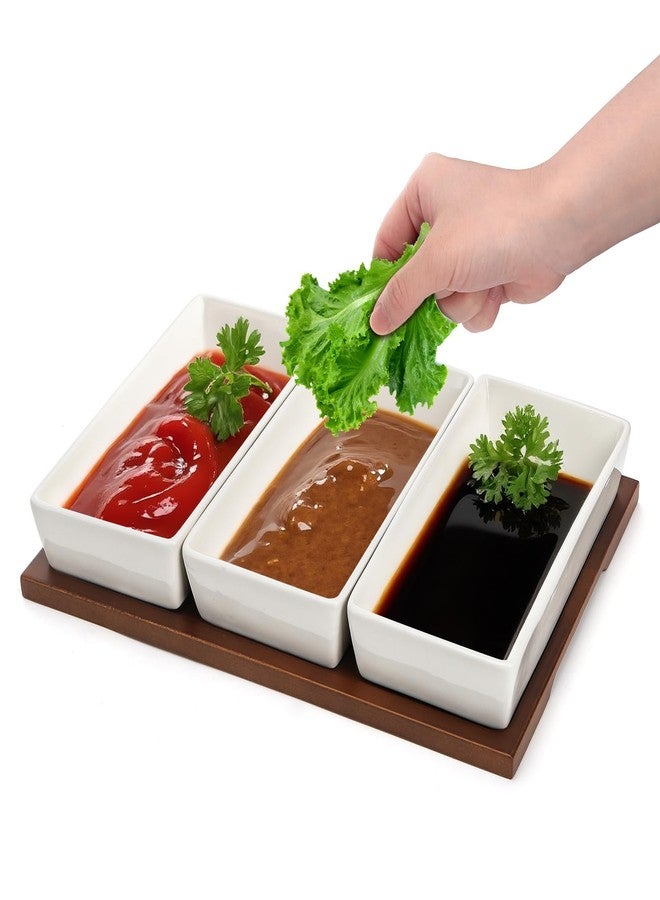 Elsjoy 3-Section Serving Tray, Wood Divided Serving Dish with Ceramic Bowls, 3-Compartment Food Platter Dipping Tray for Appetizer, Fruits, Bread - Image 3