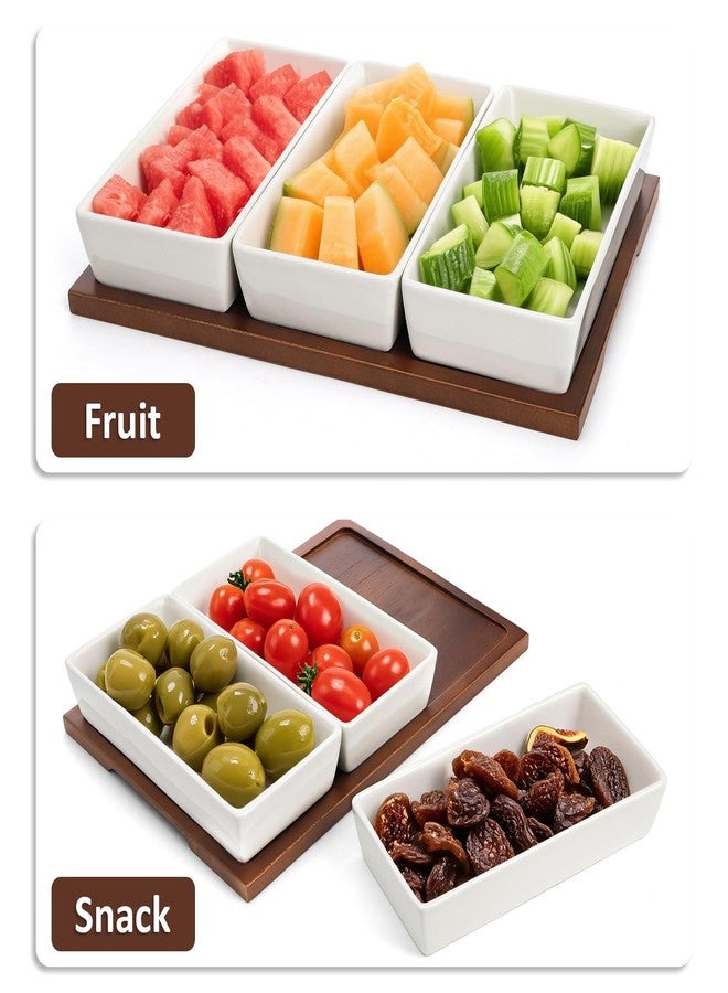 Elsjoy 3-Section Serving Tray, Wood Divided Serving Dish with Ceramic Bowls, 3-Compartment Food Platter Dipping Tray for Appetizer, Fruits, Bread - Image 5