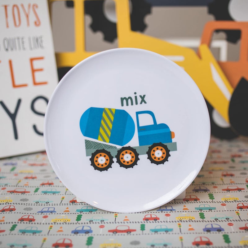 Tiny Expressions - Construction Plates for Toddlers - Set of 4 Melamine Plates for Kids - Excavator, Cement Mixer, Bulldozer, and Dump Truck - Fun Plastic Dinnerware for Kids - Image 4