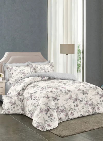 Donetella Printed Duvet Set, Queen Size 200x230 cm - 6-Pcs Bed Set, Microfiber Fabric - 1 Duvet Cover, 1 Fitted Sheet, 2 Pillow Shams, 2 Pillowcases (Filler Not Included)