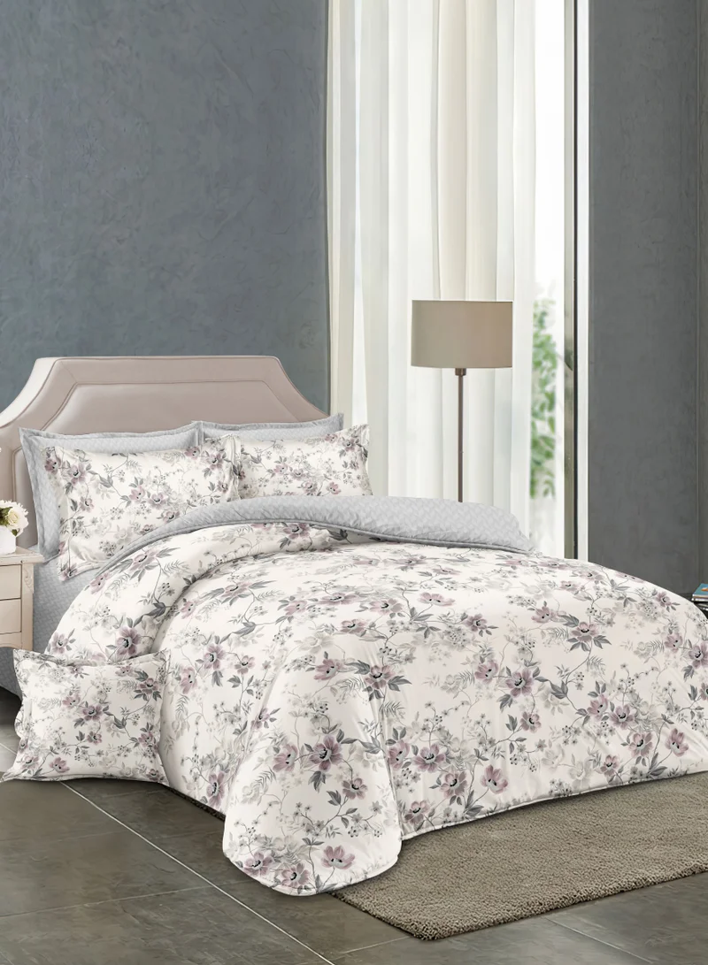 Donetella Printed Duvet Set, Queen Size 200x230 cm - 6-Pcs Bed Set, Microfiber Fabric - 1 Duvet Cover, 1 Fitted Sheet, 2 Pillow Shams, 2 Pillowcases (Filler Not Included)