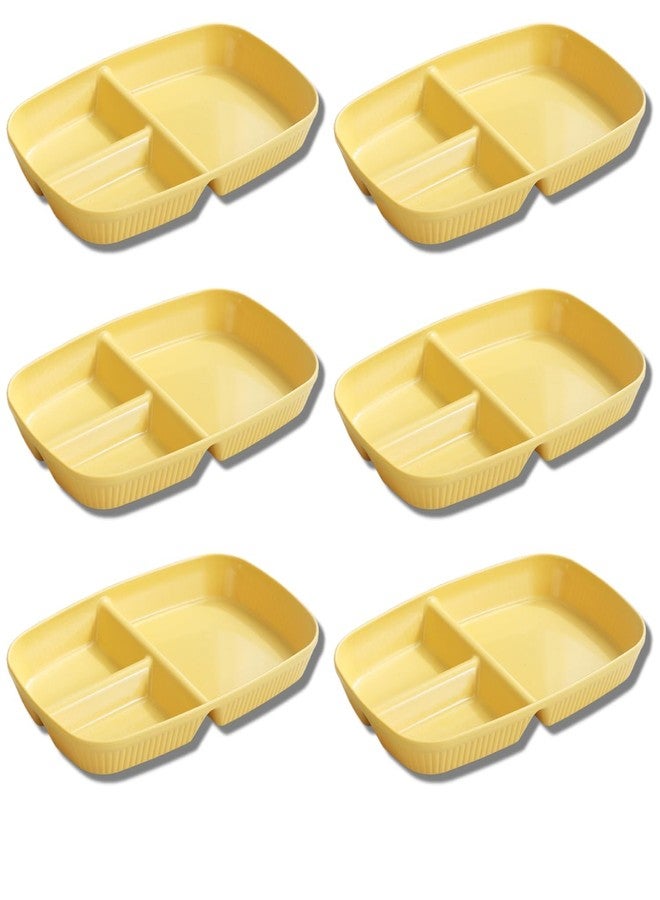 Amillee Wheat Straw Rectangular Divided Plates for Healthy Eating, 3 Sections Dinner Plates for Adults, Kids, Campers, and Portion Control, Microwave and Dishwasher Safe Dish (Pack of 6, Yellow) - Image 1