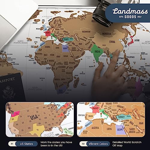 Landmass Scratch Off World Map, Poster with Flags, Deluxe Travel Tracker Print, Unique Wall Art for Home or Office, Ideal Gift Idea for Travelers and Adventure Lovers, 27x14 Inches - Image 4