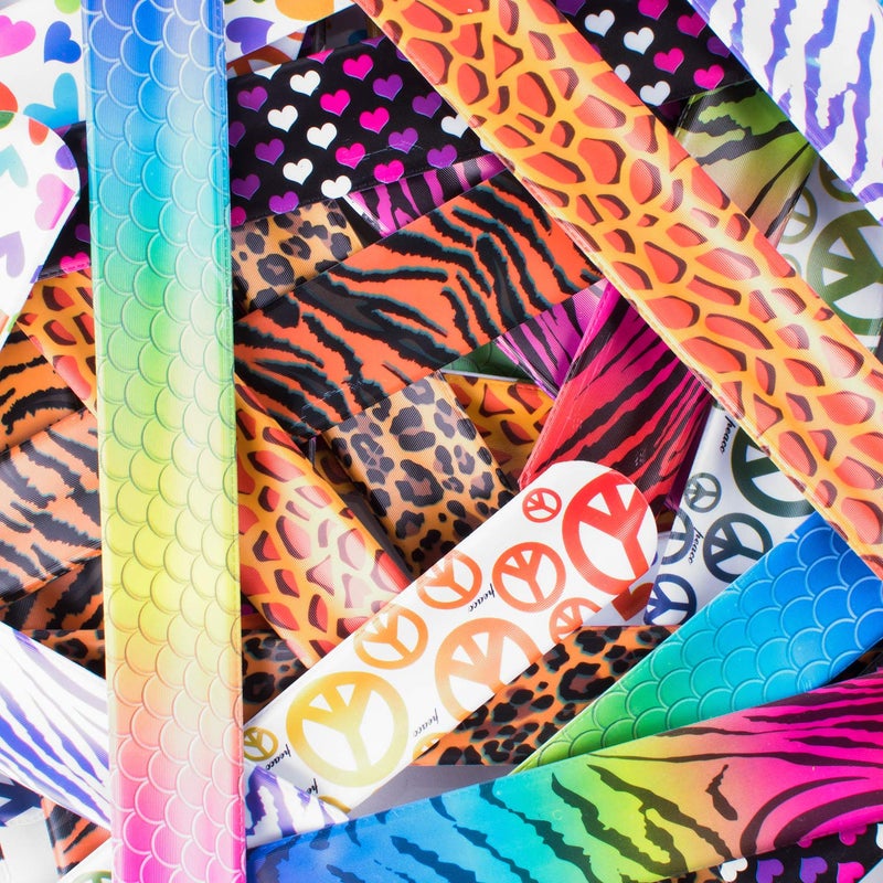 Super Z Outlet Slap On Plastic Vinyl Retro Bracelets with Colorful Hearts & Animal Print Design Patterns for Children, Toy Party Favors (72 Pack) - Image 4