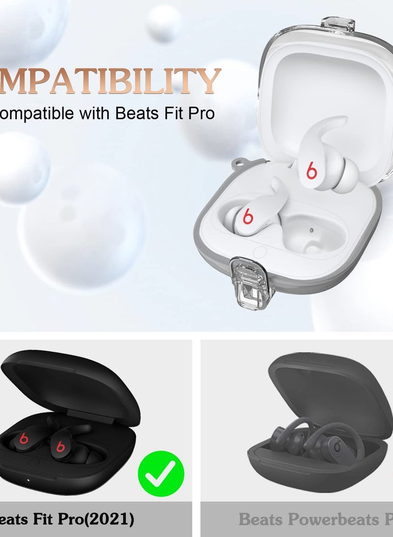 SOLARAE حافظة قفل واضحة لسماعات Beats Fit Pro، غلاف حماية كامل من PC الصلب + سيليكون مع ملحقات حلقة المفاتيح/الحبل - Image 4
