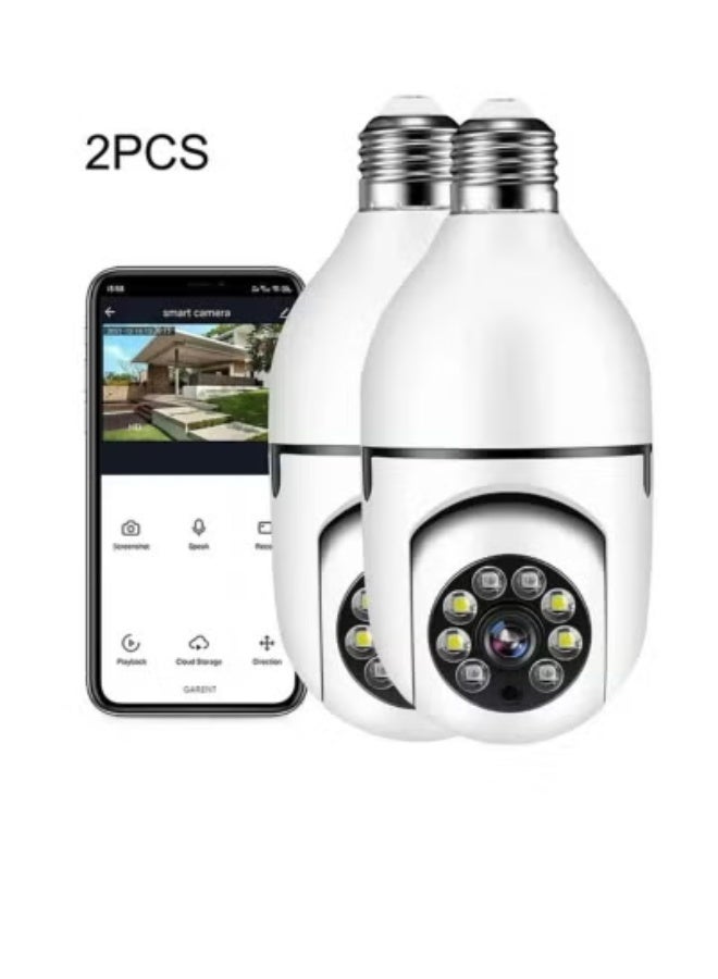 JAJEEK 2 Pcs 1080P Wi-Fi Light Bulb Security Camera – Pan & Tilt Surveillance CCTV Camera with Voice Intercom, Motion Detection, Alerts, Remote View, and Night Vision for Indoor & Outdoor Use - Image 1