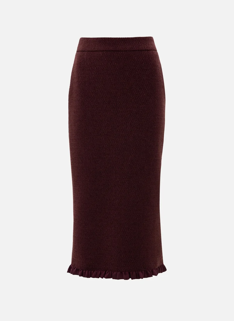 Lichi Straight-cut tweed midi skirt with ruffles