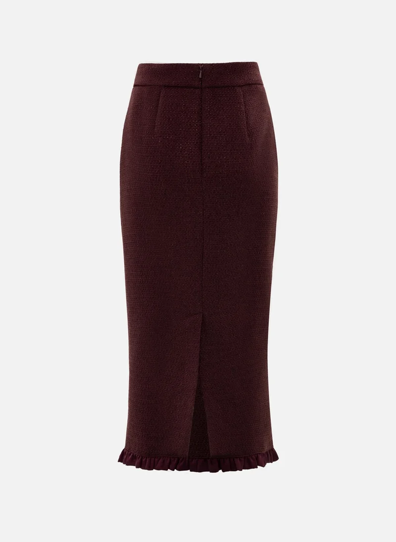 Lichi  Straight-cut tweed midi skirt with ruffles for Women | Best Price UAE