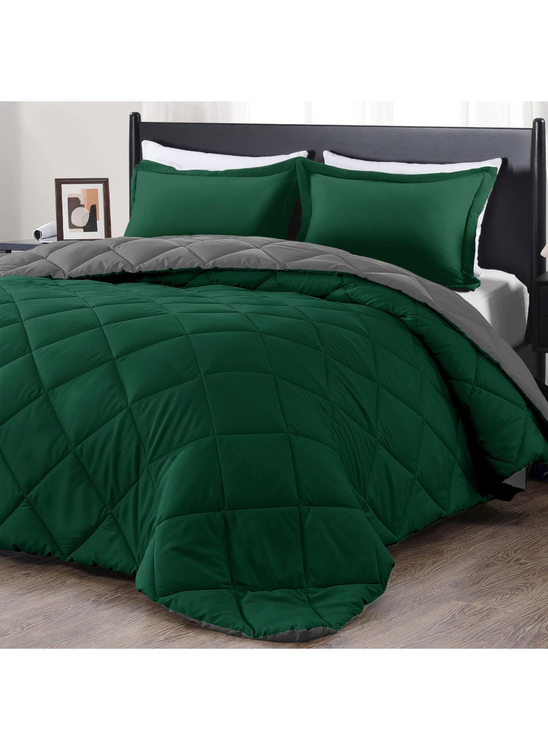downluxe downluxe Queen Comforter Set  Dark Green and Grey Queen Comforter Soft Bedding Sets for All Seasons 3 Pieces  1 Comforter 88x92 and 2 Pillow Shams20x26 
