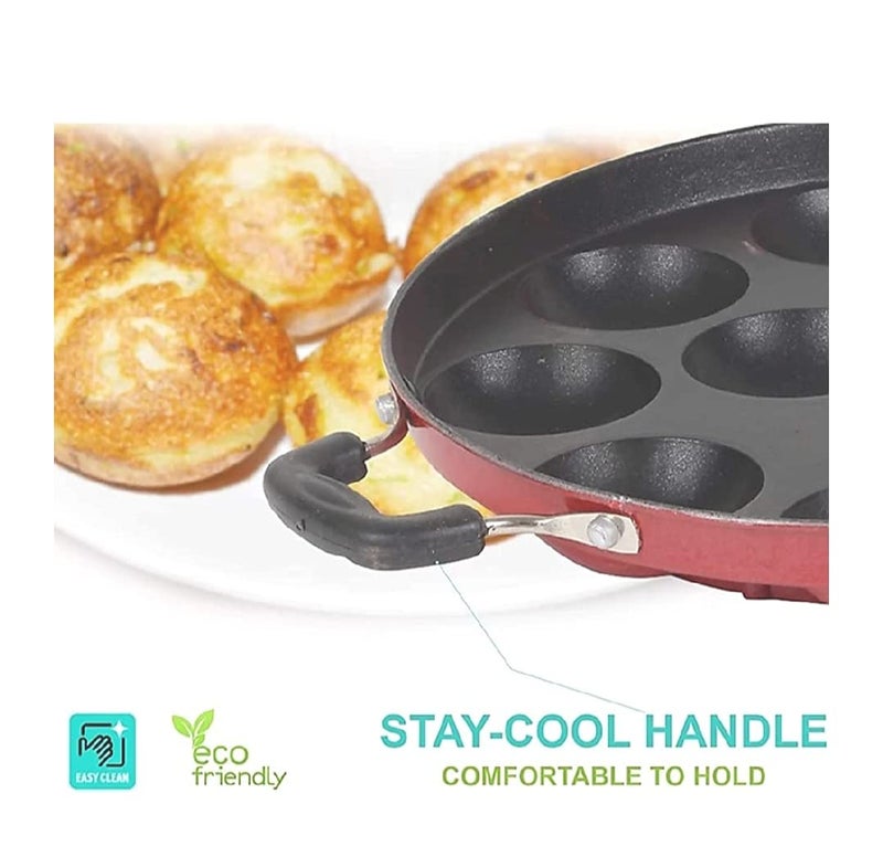 Silvester� Yummy 12 Cavity Non-Stick Aluminum Appam Patra, Paniyarakal with 2 Side Handle and Stainless Steel Lid, Color May Vary - Image 5