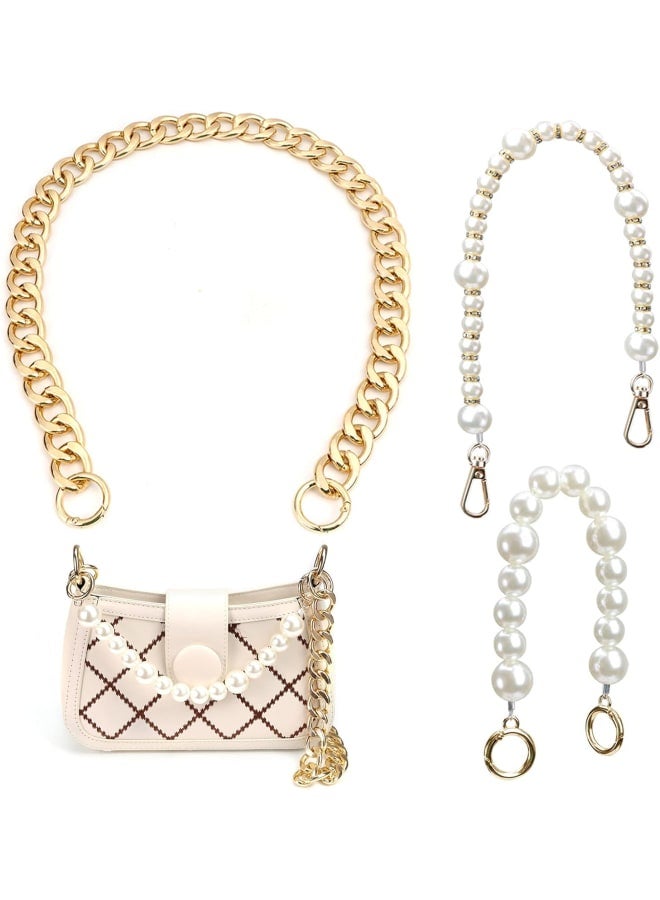 TUANTUAN 3 Pieces Purse Replacement Chain with Clasp, Heavy Chunky Aluminum Metal Chain, Pearl Bag Chain Pearl Rhinestone Bag Chain for Shoulder Crossbody Handbags  - Image 1